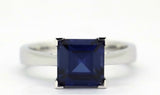 square cut solitaire sapphire sterling silver ring