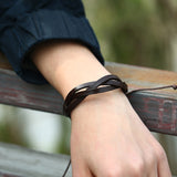 Brown Leather Triple Strand Braided Adjustable Bracelet