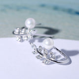 Sterling Silver Pearl Olive Leaf Earrings