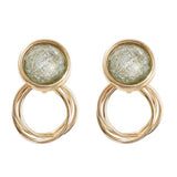 Gold Jade Green Stud Hoop Earrings
