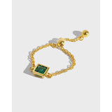Sterling Silver Gold Emerald Adjustable Bolo Ring