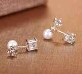 Sterling Silver Pearl & Zircon Ear Jacket Earrings