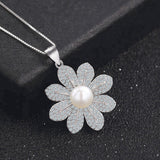 Sterling Silver Flower Pearl Pendant Necklace