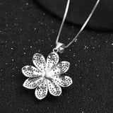 Sterling Silver Flower Pearl Pendant Necklace
