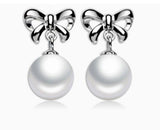 Sterling Silver Bow Cultured Pearl Drop Earrings