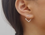 Sterling Silver Geometric Square Jacket Earring