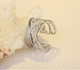 Sterling Silver Multi Layer Criss Cross Open Ring