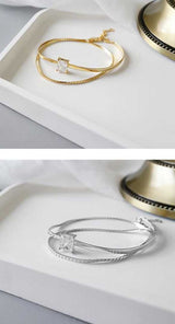 Sterling Silver Temperament Zircon Double Chain Bracelet