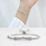 Sterling Silver Pave Bow Bolo Bracelet