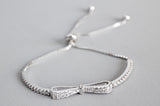 Sterling Silver Pave Bow Bolo Bracelet