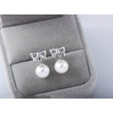 Sterling Silver Bow Cultured Pearl Drop Earrings