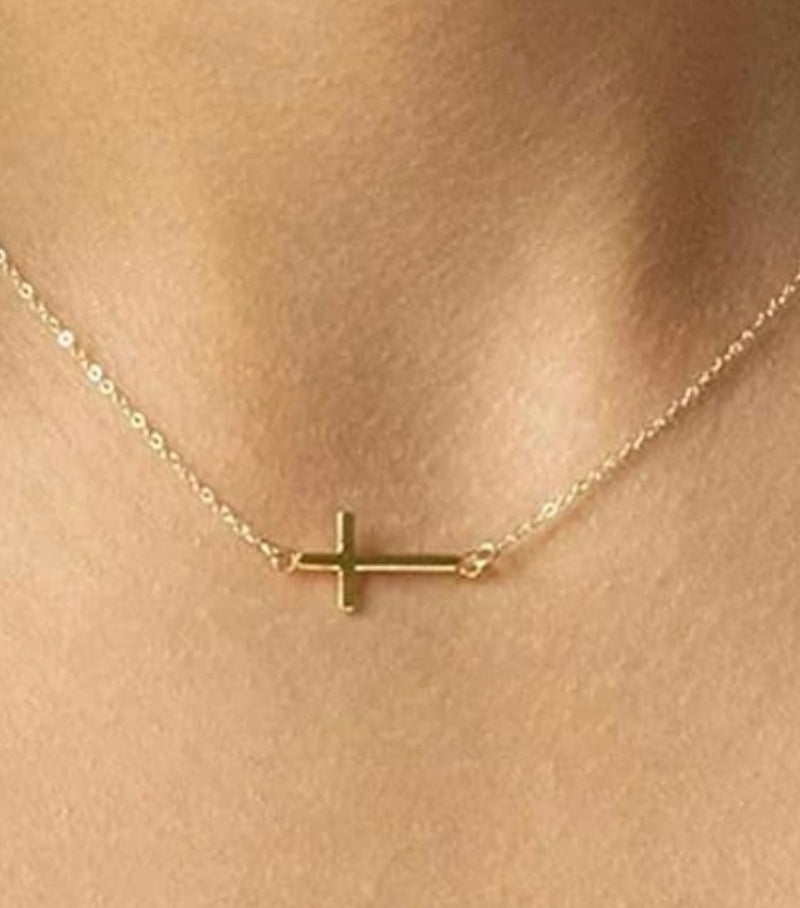 Sterling Silver Sideways Faith Cross Necklace