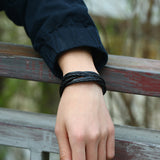 Black Leather Braided Adjustable Bracelet