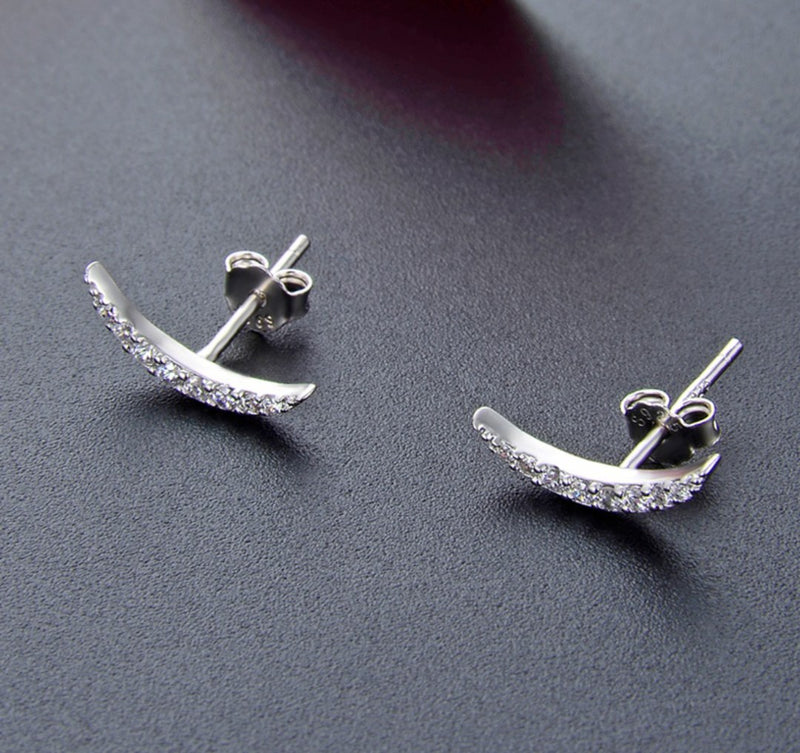Sterling Silver Crescent Moon Stud Earrings