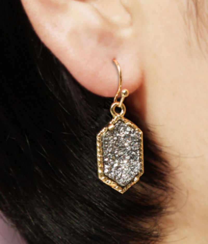 Isabella Silver Drop Earrings With Drusy