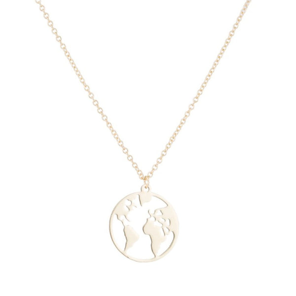 Sterling Silver World Map Going Places Necklace