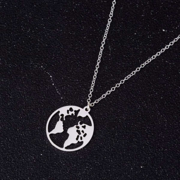 Sterling Silver World Map Going Places Necklace