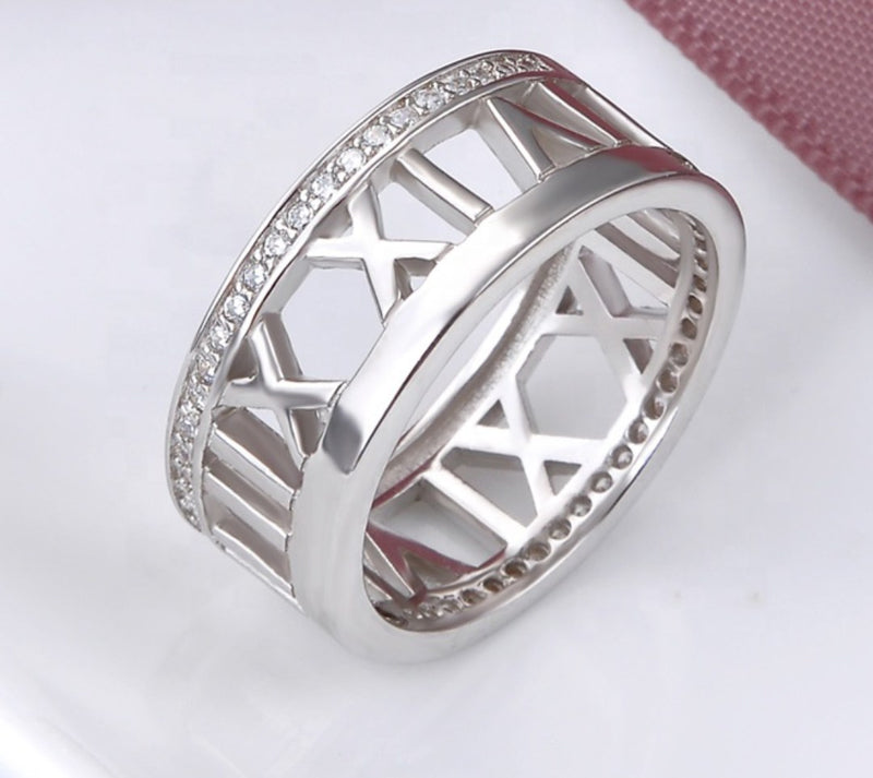 Sterling Silver Cersie Roman Numerals Band Ring