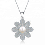 Sterling Silver Flower Pearl Pendant Necklace