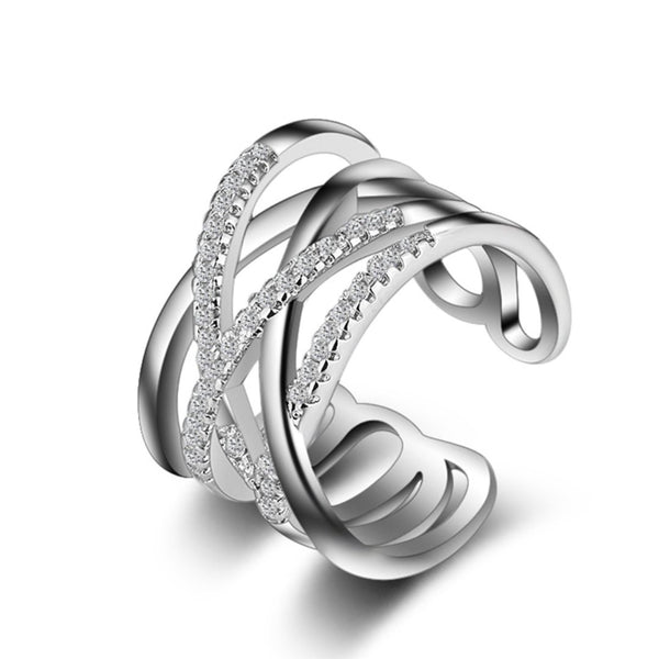 Sterling Silver Multi Layer Criss Cross Open Ring