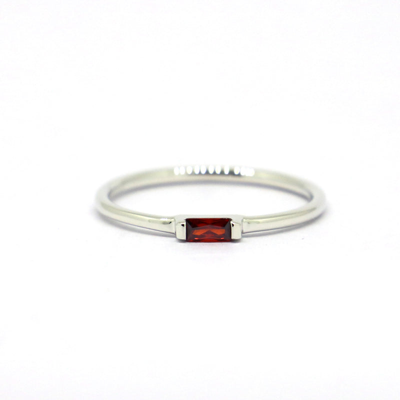 Sterling Silver Baguette Garnet Stacking Ring