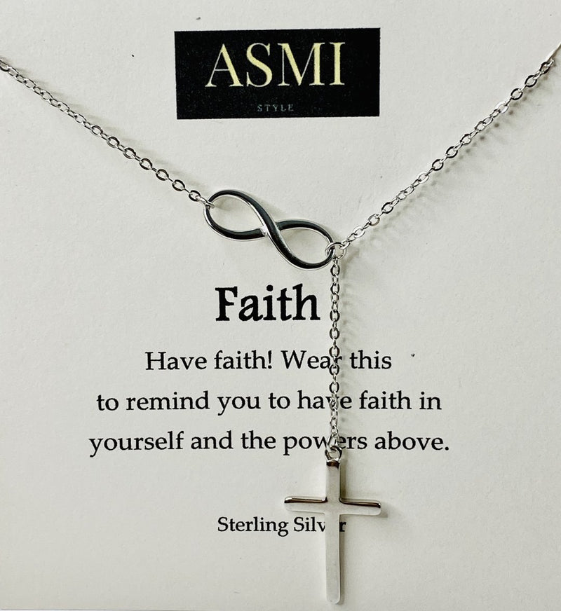 Sterling Silver Infinity Faith Cross Lariat Necklace