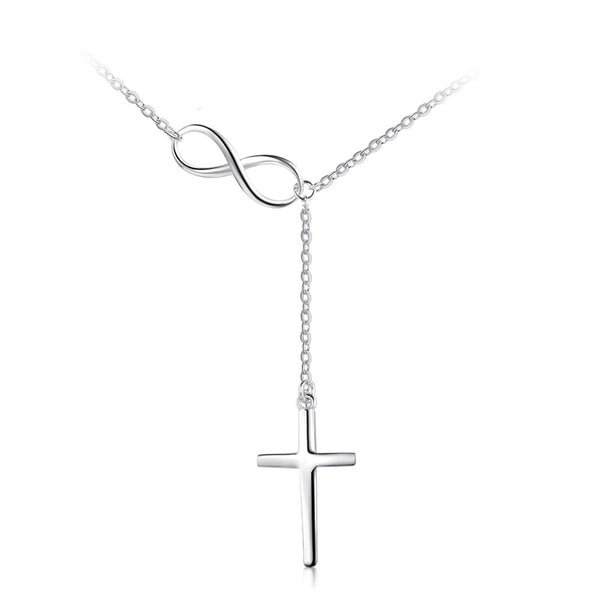 Sterling Silver Infinity Faith Cross Lariat Necklace
