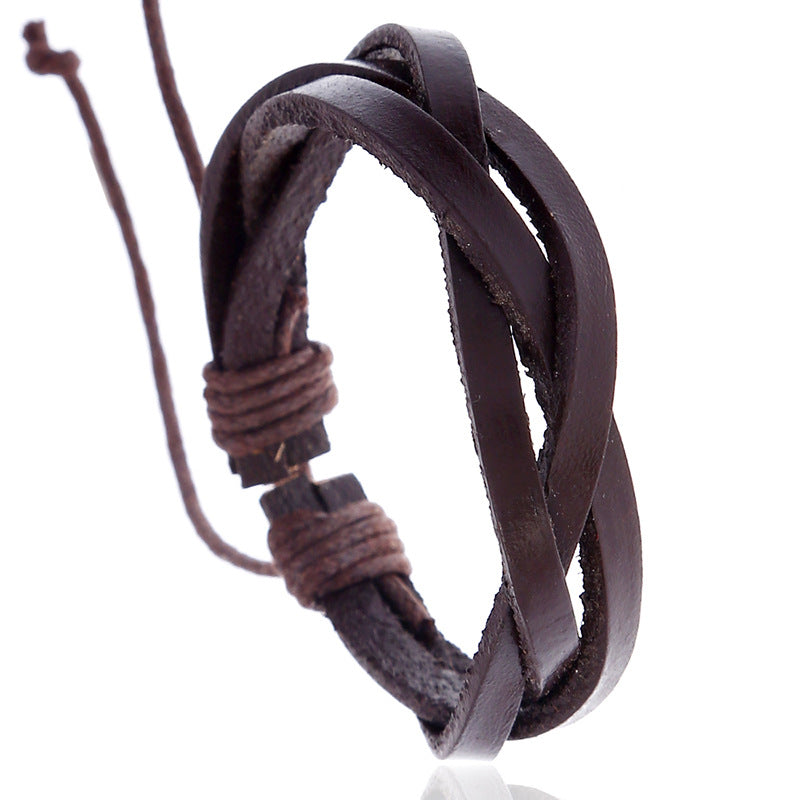 Brown Leather Triple Strand Braided Adjustable Bracelet