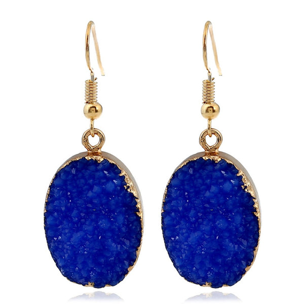 Emma Gold Drop Earrings in Royal Blue Drusy