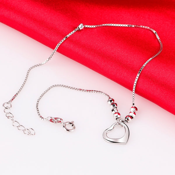 Sterling Silver Charming Heart Anklet