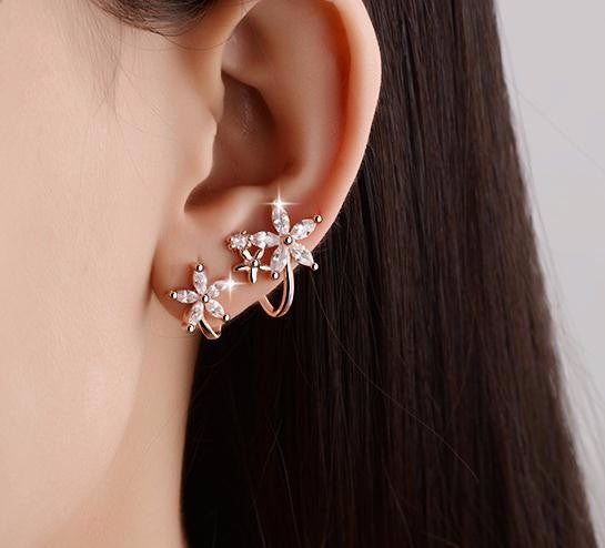 Sterling Silver Flower Climber Earrings