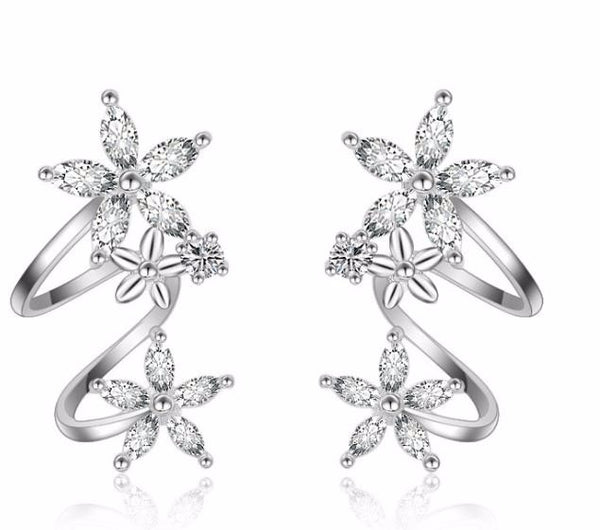 Sterling Silver Flower Climber Earrings