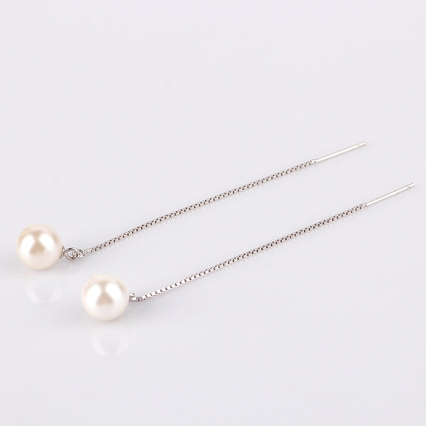 Sterling Silver Linear Pearl Threader Earrings