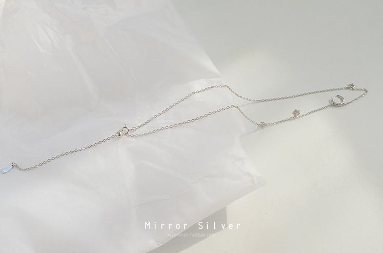 Sterling Silver Moon & Star Choker Necklace