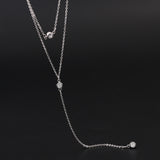 Sterling Silver Double Layer Zircon Pendant Lariat Necklace