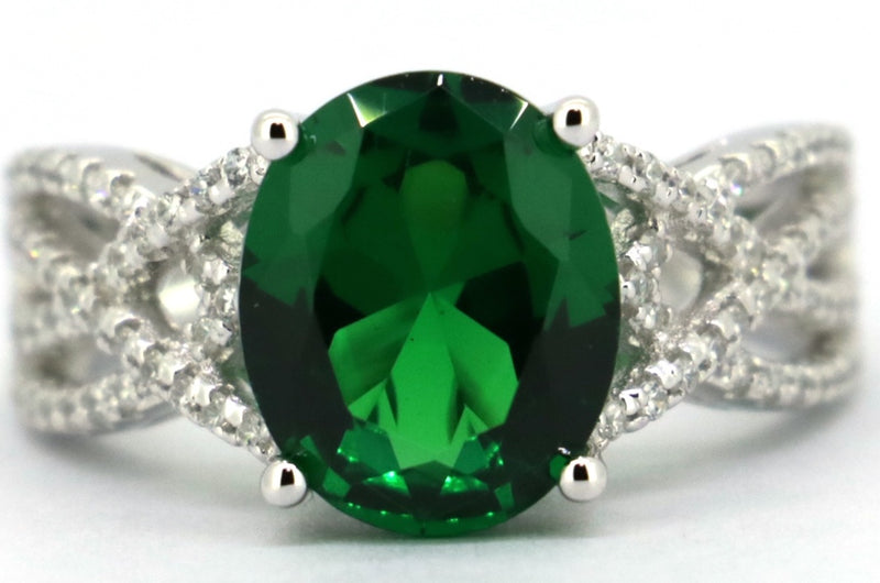 Sterling Silver Emerald & Zircon Cocktail Ring