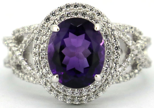 Sterling Silver Amethyst and Zircon Cocktail Ring