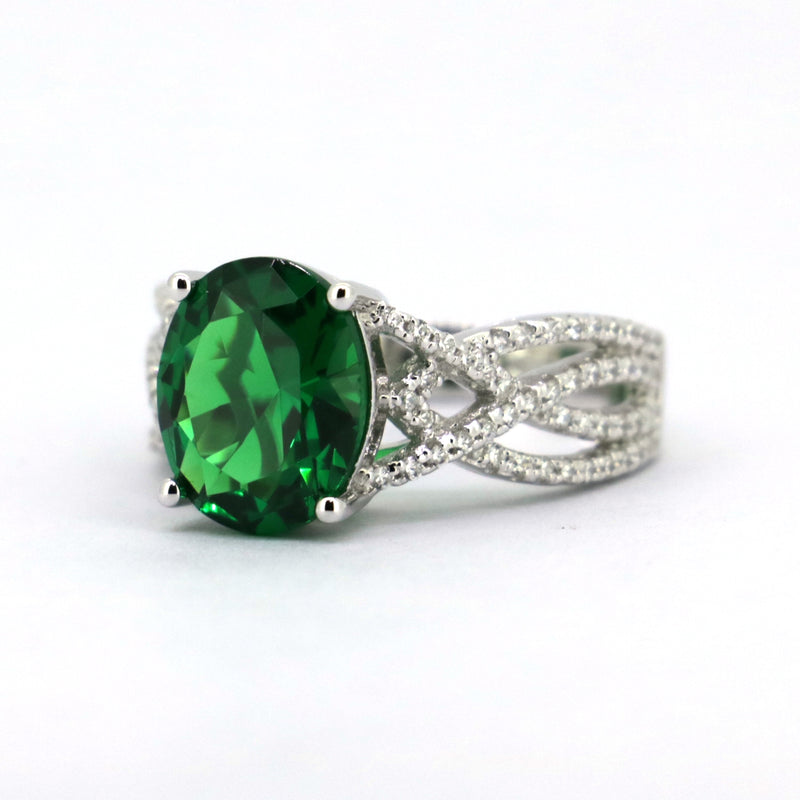 Sterling Silver Emerald & Zircon Cocktail Ring